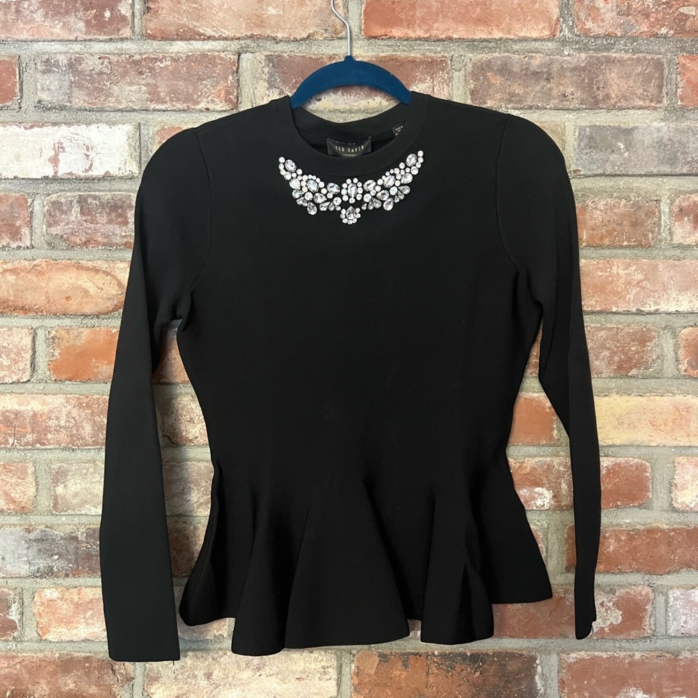 TED BAKER LONDON Embellished Peplum Sweater - size 1